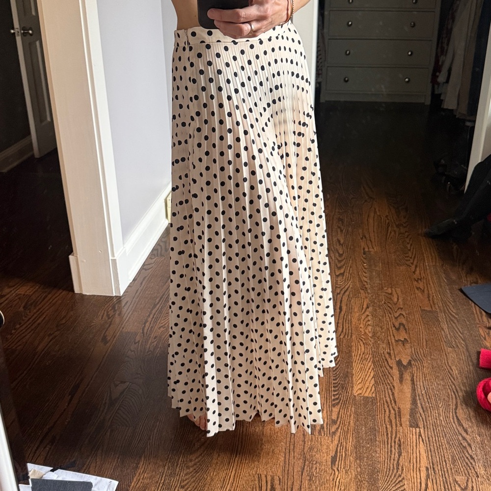 Mango brand - Pleated Polka Dot Maxi Skirt - Cream with Black Dots